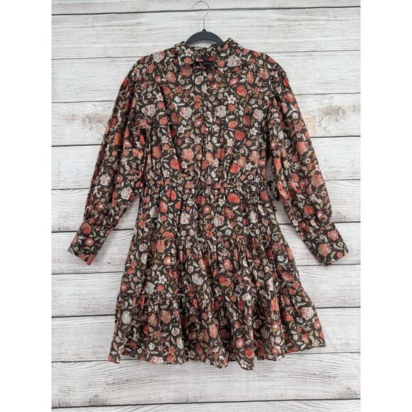 1.STATE Dress Womens Medium Floral Print Long Sleeve Button Tiered Lined Fall - Picture 1 of 12